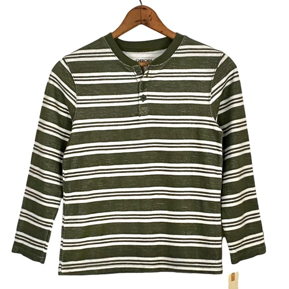 Cherokee Other - NWT Cherokee Green Stripe Long Sleeve Henley Shirt Knit Pullover NEW Boys S 6/7